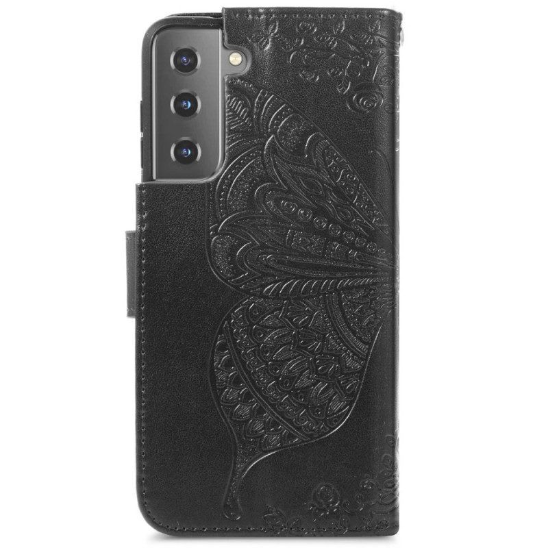 Leren Hoesje voor Samsung Galaxy S22 Plus 5G Vlinderontwerp Met Sleutelkoord
