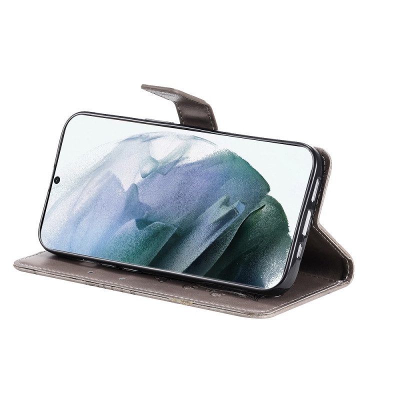 Leren Hoesje voor Samsung Galaxy S22 Ultra 5G Met Ketting Gigantische Riemvlinders