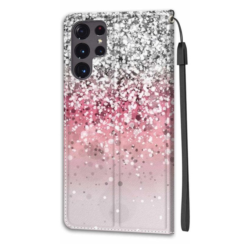 Leren Hoesje voor Samsung Galaxy S22 Ultra 5G Pailletten Met Bandje