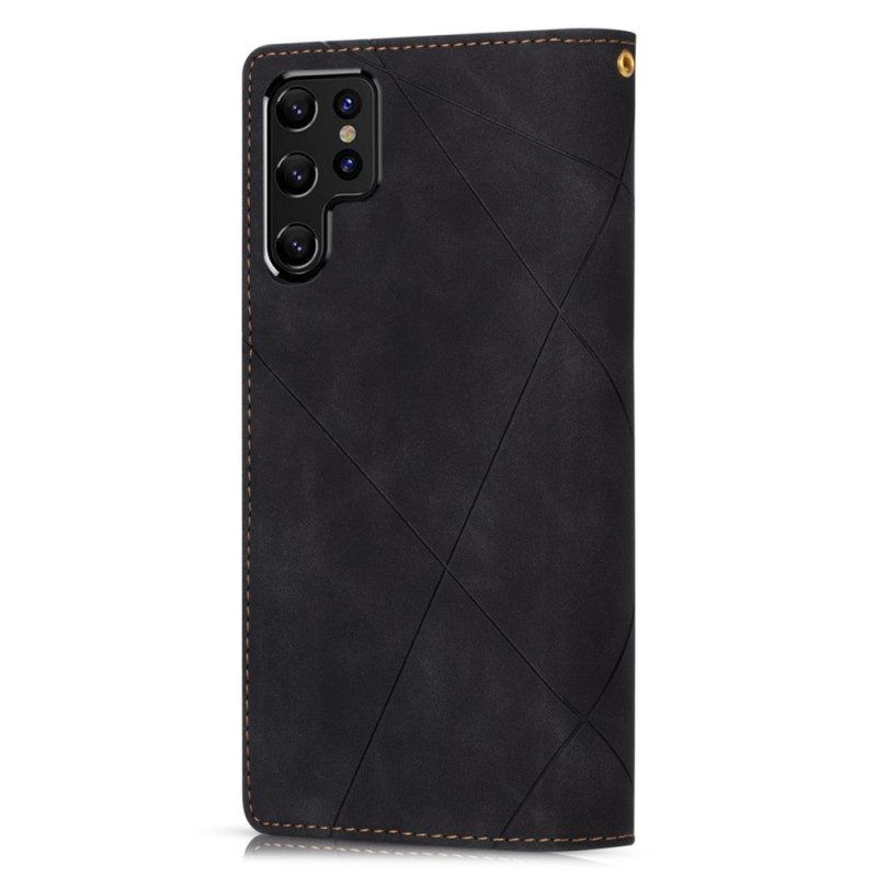 Leren Hoesje voor Samsung Galaxy S22 Ultra 5G Tweekleurige Grafische Zak Met Ritssluiting
