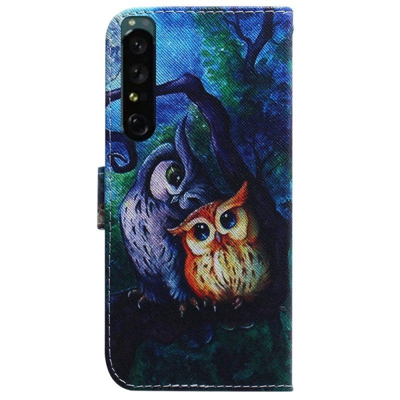 Leren Hoesje voor Sony Xperia 1 IV Uilen Schilderen