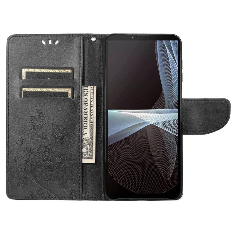 Leren Hoesje voor Sony Xperia 10 IV Bloemen En Vlinders