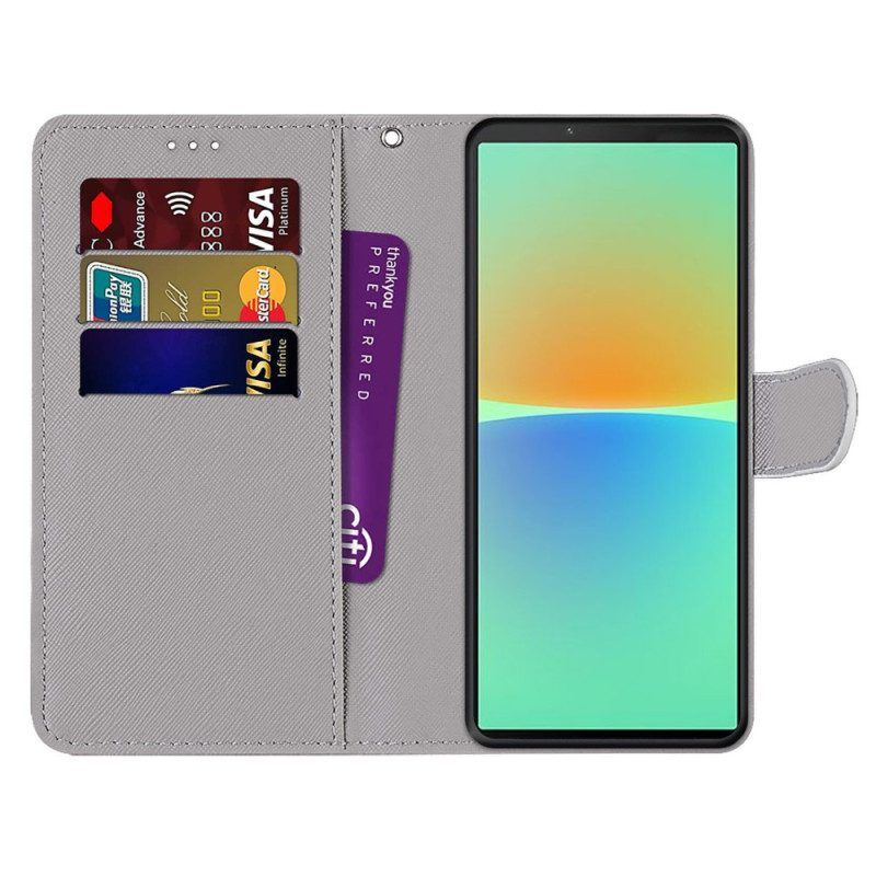 Leren Hoesje voor Sony Xperia 10 IV Grafisch Met Lanyard