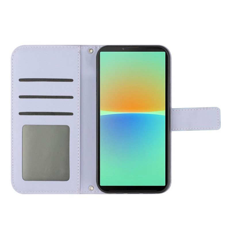Leren Hoesje voor Sony Xperia 10 IV Zonnebloem En Schouderriem