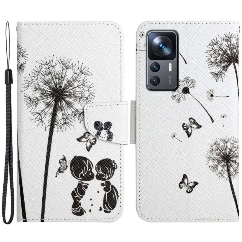 Leren Hoesje voor Xiaomi 12T / 12T Pro Paardebloemen Liefde