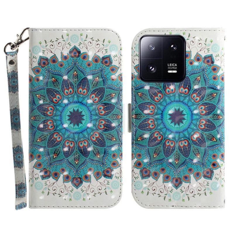 Leren Hoesje voor Xiaomi 13 Pro Met Ketting Strakke Mandala