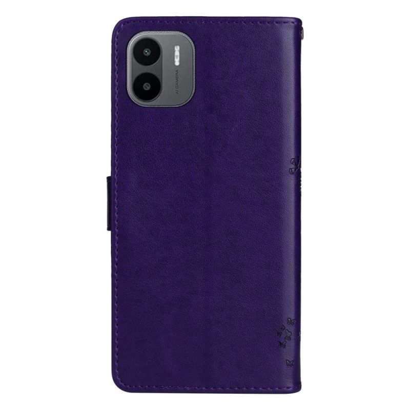 Leren Hoesje voor Xiaomi Redmi A1 Met Ketting Boom En Strappy Cat