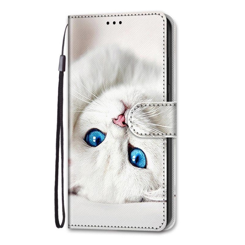 Leren Hoesje voor Xiaomi Redmi Note 11 Pro Plus 5G Met Ketting Witte Kat Met Riem