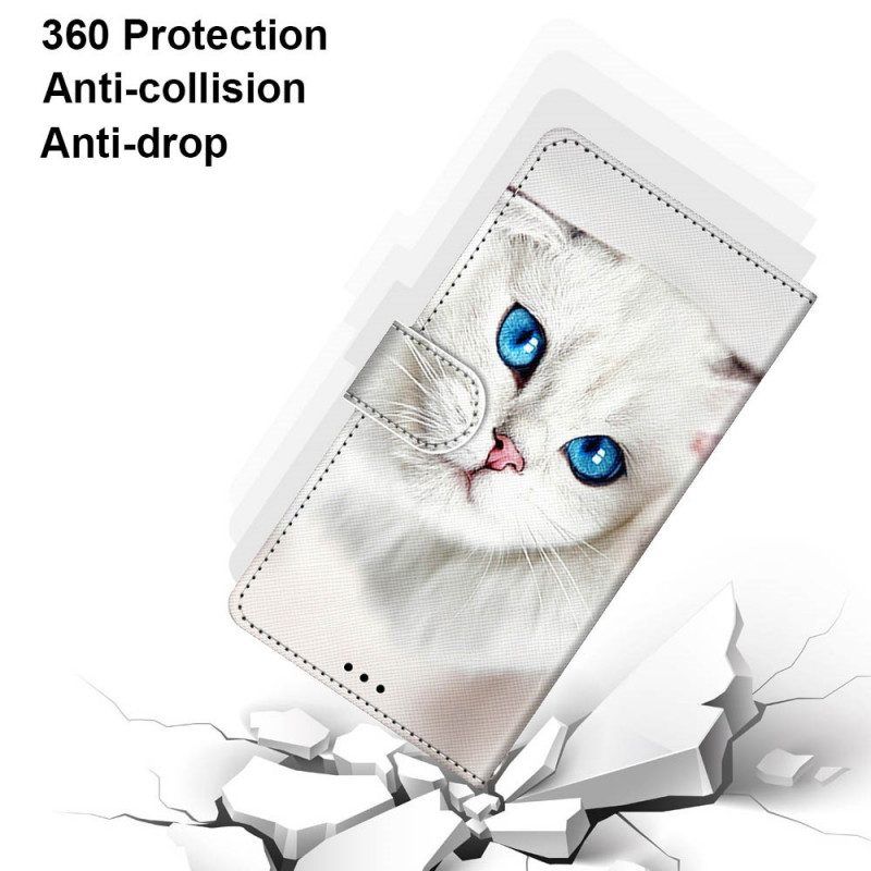 Leren Hoesje voor Xiaomi Redmi Note 11 Pro Plus 5G Met Ketting Witte Kat Met Riem
