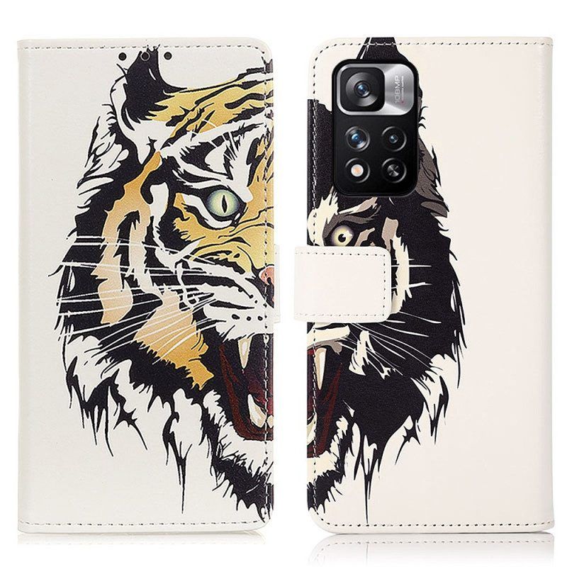 Leren Hoesje voor Xiaomi Redmi Note 11 Pro Plus 5G Woeste Tijger