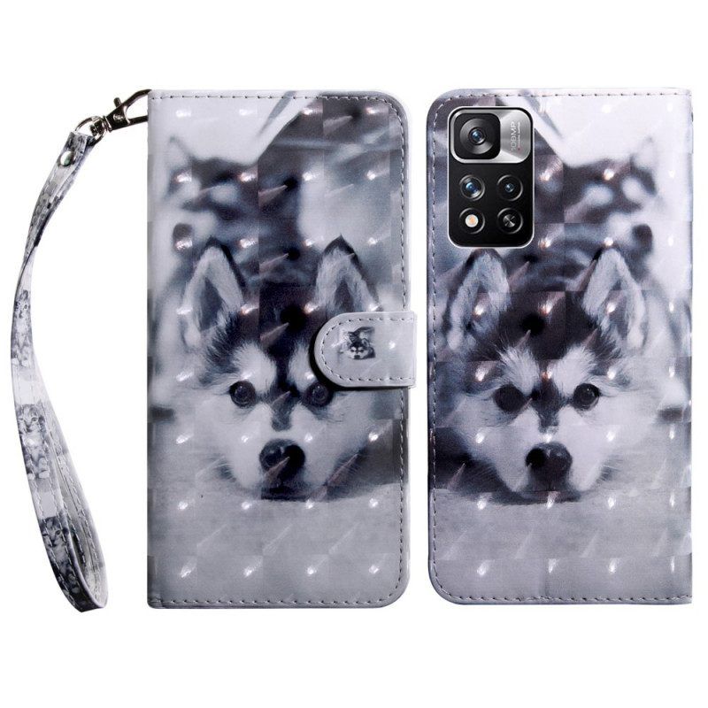 Leren Hoesje voor Xiaomi Redmi Note 11 Pro Plus 5G Zwart-witte Hond