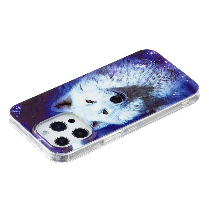 Telefoonhoesje voor iPhone 15 Pro Fluorescerende Witte Wolf