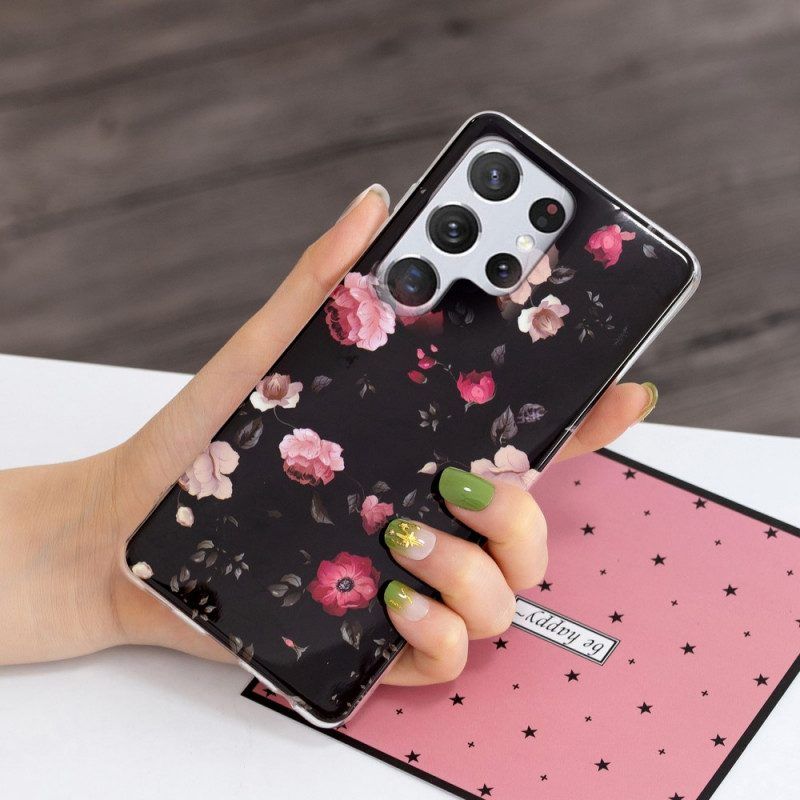 Telefoonhoesje voor Samsung Galaxy S22 Ultra 5G Fluorescerende Vrijheidsbloemen